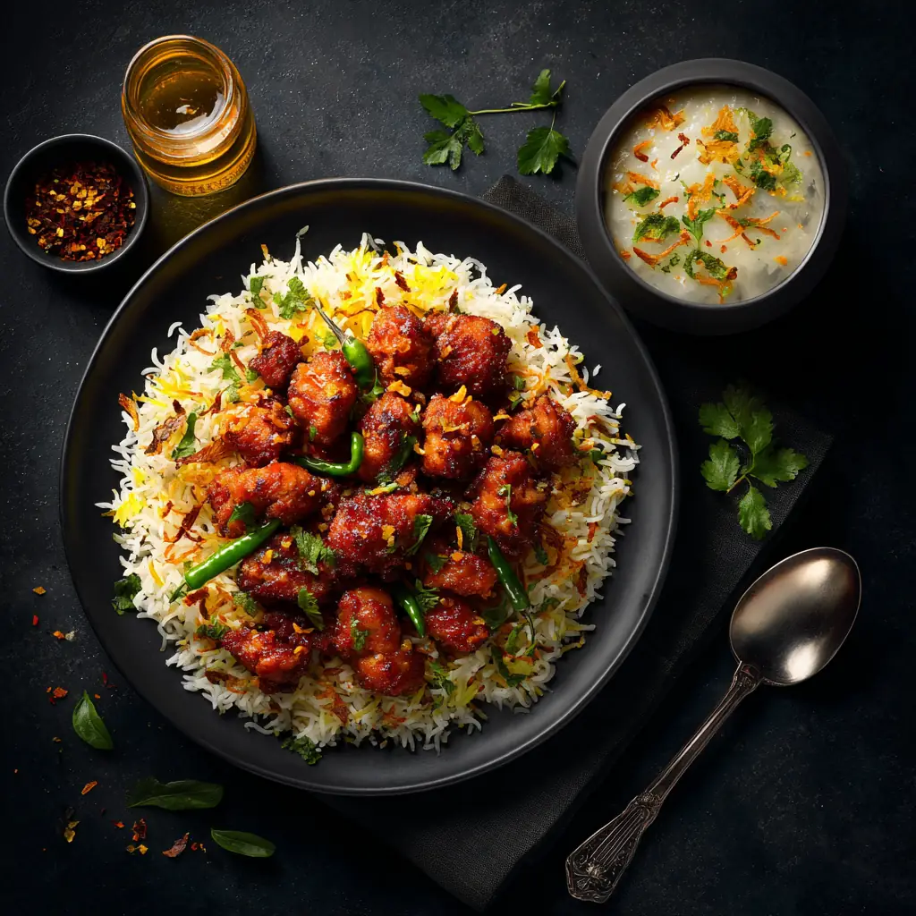 Chicken fry pulao catering spread